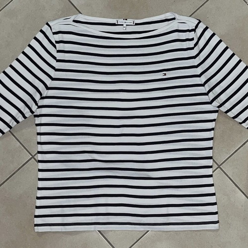 Tommy Hilfiger Women Top white and navy striped 3/4 sleeve boat neck size XXL like new