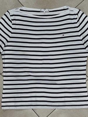 Tommy Hilfiger Women Top white and navy striped 3/4 sleeve boat neck size XXL like new