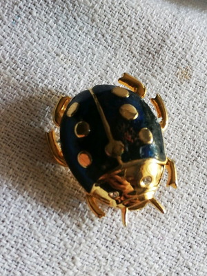 Ladybug pin used with blue enamel and gold details