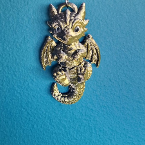 Flexi Baby Dragon 3D Printed Keychain PLA Silk Green Black