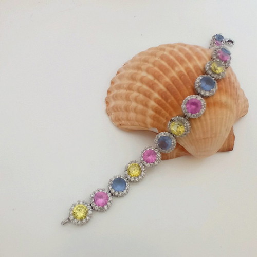Galerie Tsangarakis Riviera bracelet used, platinum plated 925 silver with topaz and sapphires
