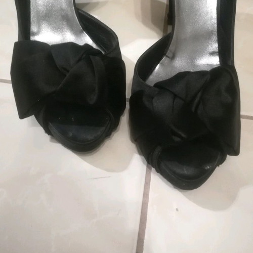 Nak satin stiletto shoes used, leather inside, 9cm heel, black