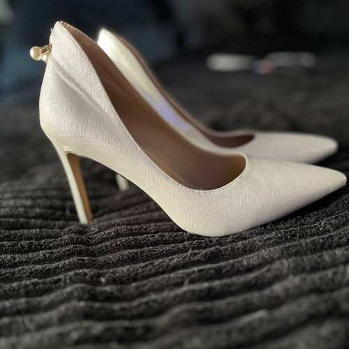 Silver high heels new with piercing, leather, size 38
