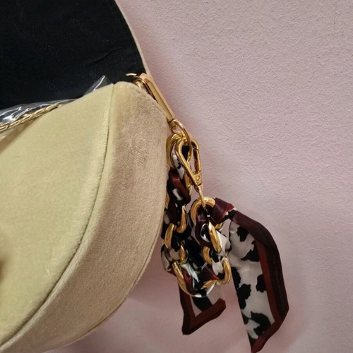 Beige suede bag new with chain and scarf