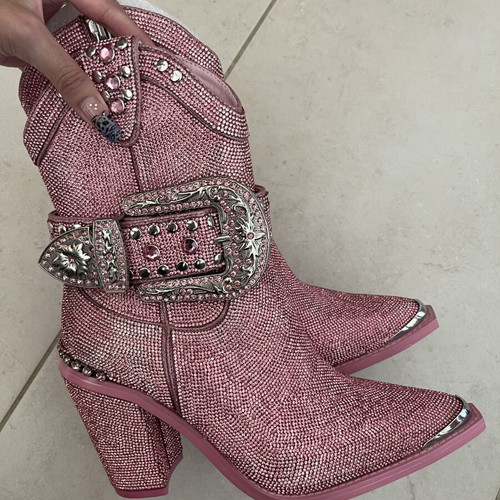 Pink Club Exx cowboy boots with gemstones, size 38