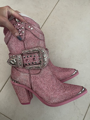 Pink Club Exx cowboy boots with gemstones, size 38
