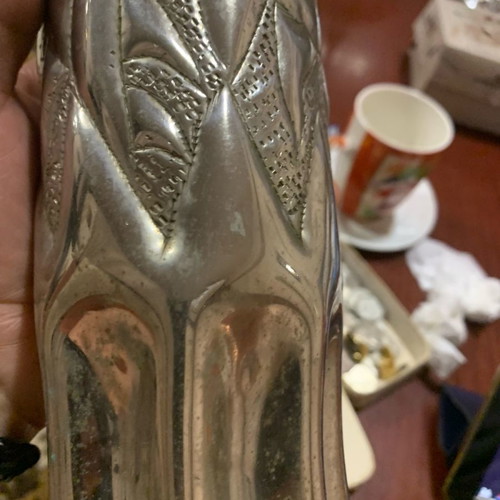 Bronze Carved Vase Shell with Silver Plating