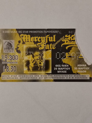 Mercyful Fate concert ticket used, 30/3/1997 Rodon Club