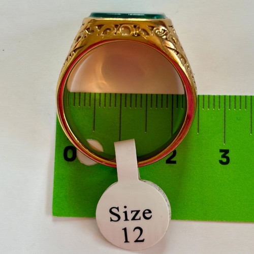 Gold Signet Ring with Green Onyx Style Stone new, 316L Stainless Steel, US 12