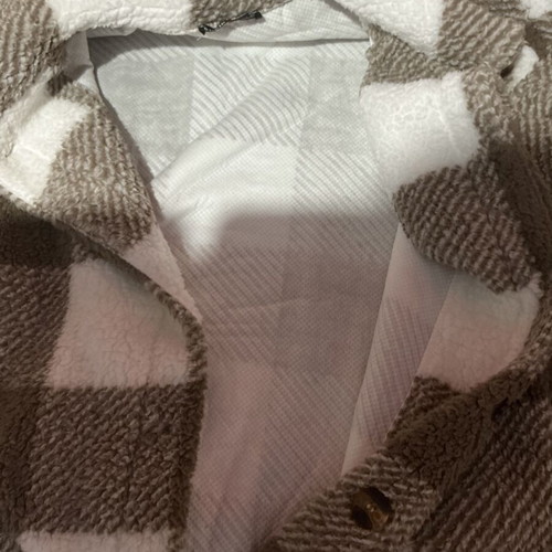 Shein checkered furry jacket, brown and white, size S (36)