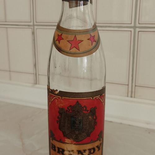Vintage 3 Star Brandy Bottle empty, label damaged
