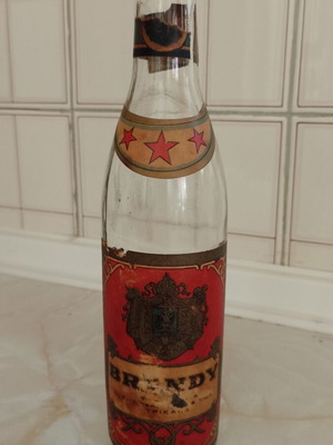 Vintage 3 Star Brandy Bottle empty, label damaged