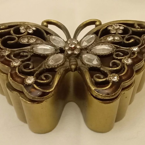 Bronze butterfly jewelry box used with rhinestones and multifaceted stones