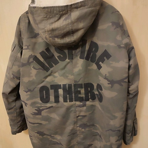 Denim camouflage parka jacket like new with fur, size M oversized