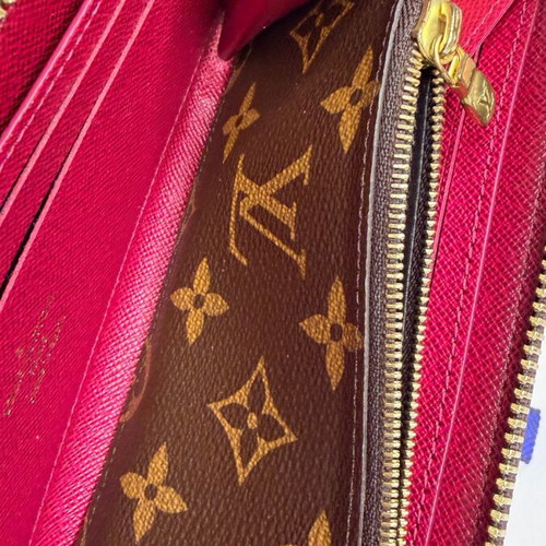 Louis Vuitton Clémence wallet used, monogram canvas with pink zipper