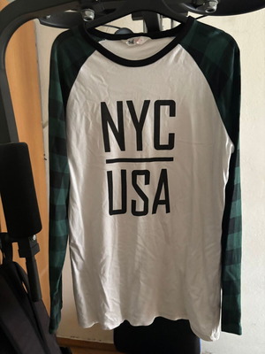 H&M NYC USA Long Sleeve Shirt Medium used, white and green