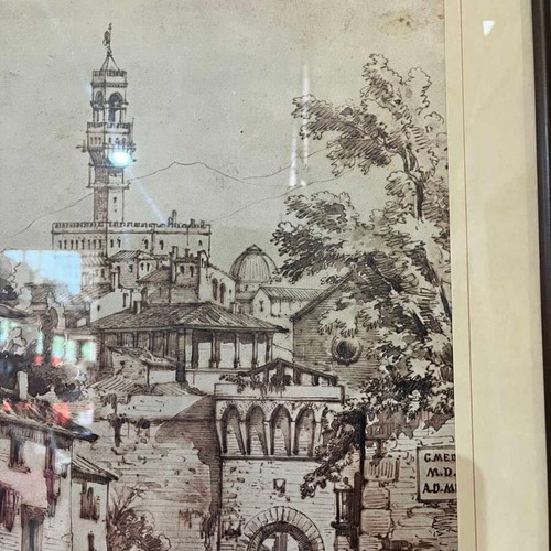Vintage wall print Porta San Miniato Florence used 59.5x45.5 cm