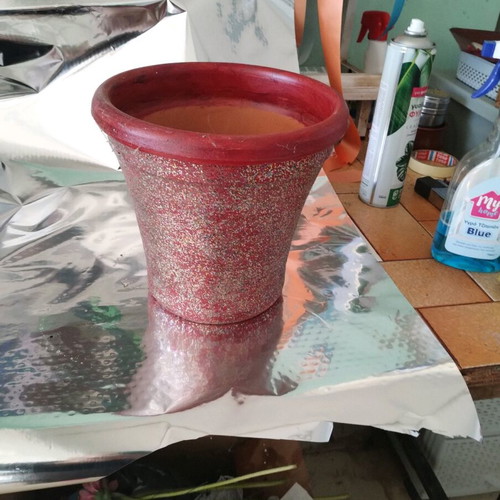 Clay painted pot new, handmade