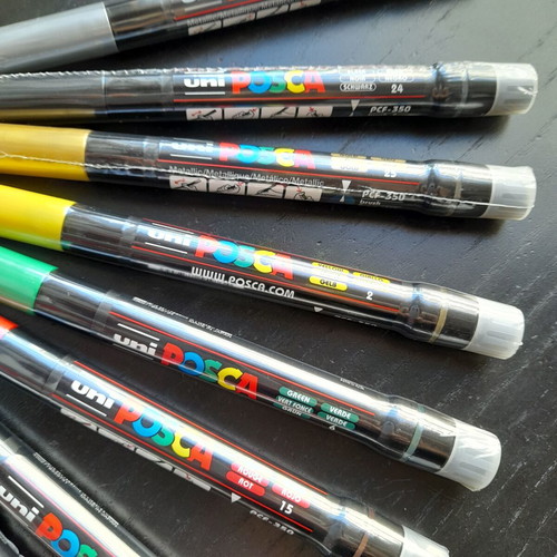 Posca markers with brush tip, new set of 10 pieces