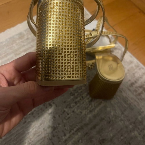 Heel sandals gold new with strass, size 41