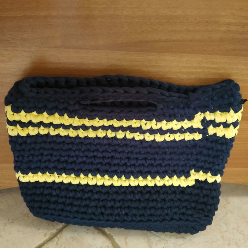 Handmade knitted handbag new, blue and yellow