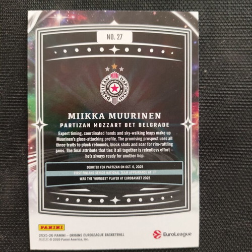 Euroleague Origins 25-26 Miikka Muurinen #27 card like new