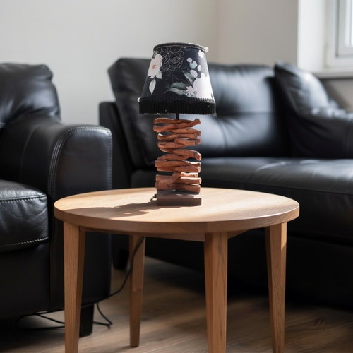 Portatif Black Roses Wooden Base Table Lamp 55x25x20 E27