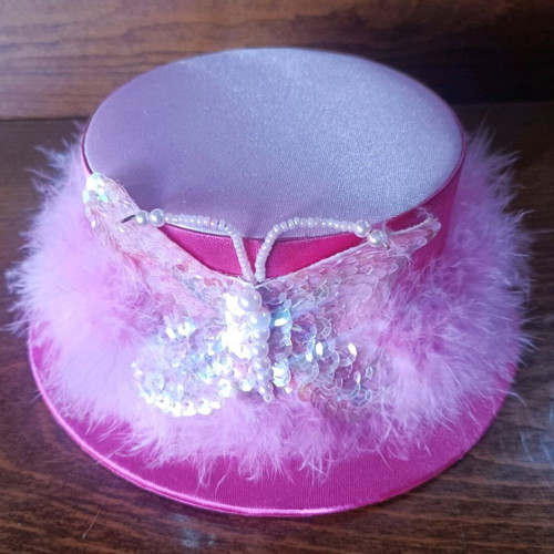 Vintage 00s pink satin jewelry box with feathers and butterfly