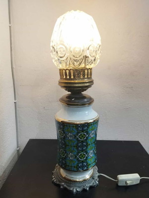 Vintage table lamp used with ceramic base and glass lampshade
