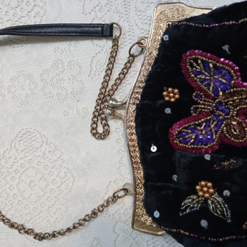 MNG velvet evening bag with decoration and metal details, like new