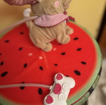 Plush dog with pink wired controller