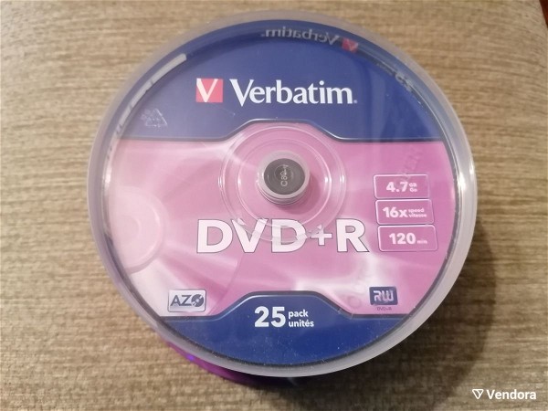  25 DVD+R Verbatim Cake Box 4,7GB, 16x, 120' (sfragismeno)