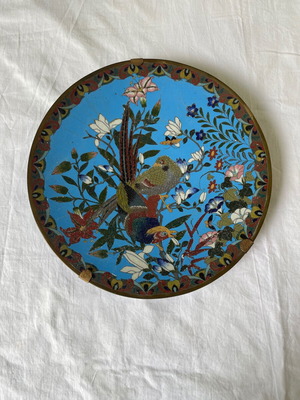 Japanese Meiji era cloisonné plate used, enamel on copper