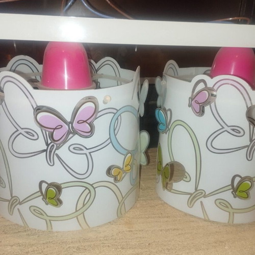 Children's lighting set used, ceiling and table lamps with butterfly design