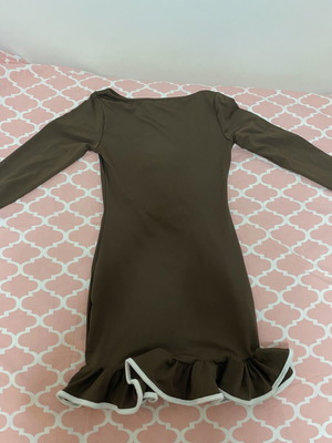 A-Style fitted dress with ruffle, brown, size S