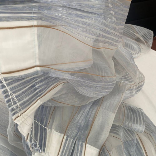 Blue stripe and gold thin curtain, 1 piece, weighted bottom