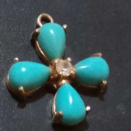 14K Gold Vintage Cross with Turquoise and Zircon