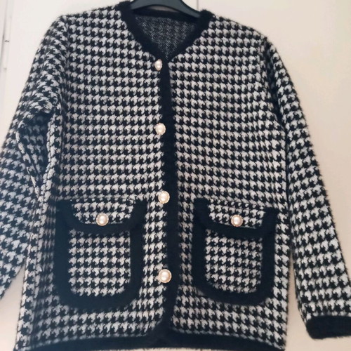 Wool houndstooth cardigan thick warm new