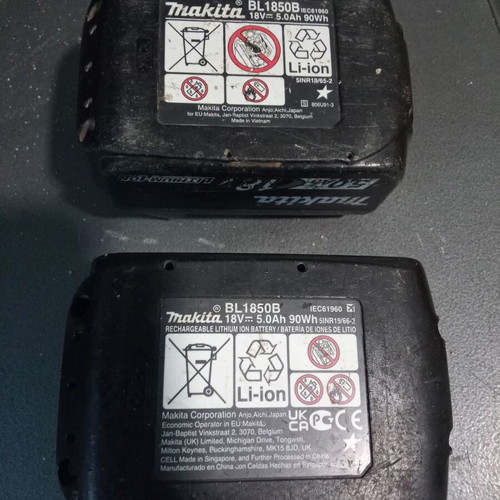 Makita BL1850B 18V 5.0Ah lithium-ion batteries used, pack of 2
