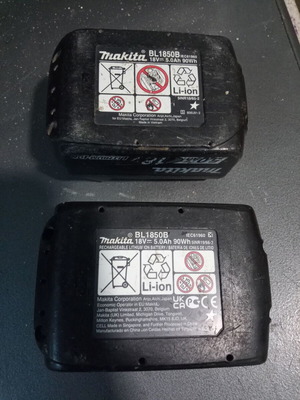 Makita BL1850B 18V 5.0Ah lithium-ion batteries used, pack of 2