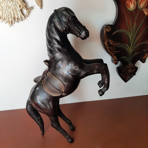 Vintage handmade leather horse used, 1960s decoration
