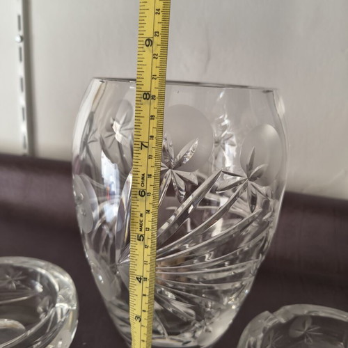 Vintage 3-piece heavy crystal set with vase and 2 ashtrays