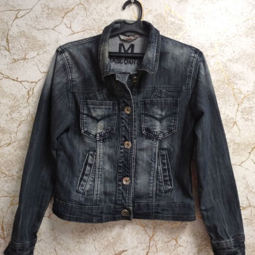 Women's short denim jacket, dark blue