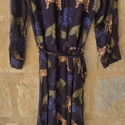 Geisha Tiger Print Midi Belted Shirt Dress like new, colorful