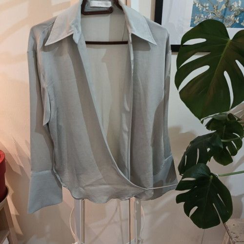 Mango wrap shirt grey silver size S like new