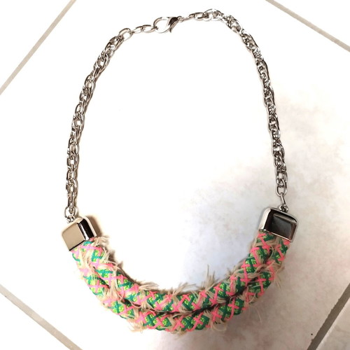 Boho summer necklace statement chunky necklace new, multicolor silver