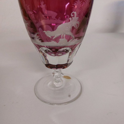 Bohemian vintage glass 16 cm ruby hand-cut like new