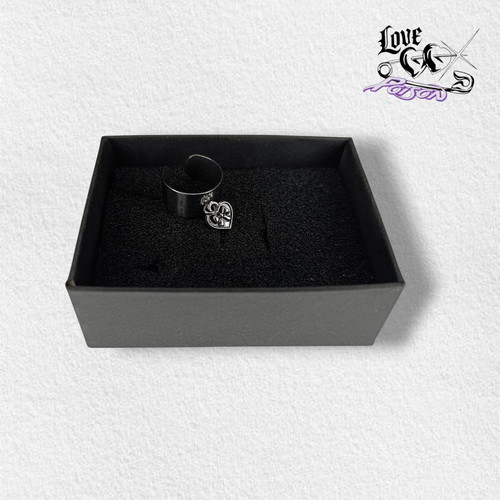 Love X Poison Handmade Stainless Steel Silver Ring with Ribbon Heart Charm