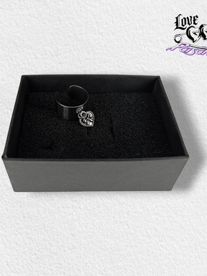 Love X Poison Handmade Stainless Steel Silver Ring with Ribbon Heart Charm