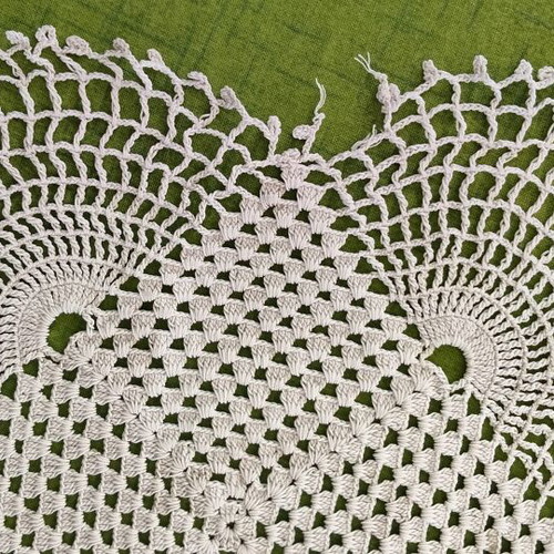 Vintage crochet doily set used, 4 pieces handmade dowry